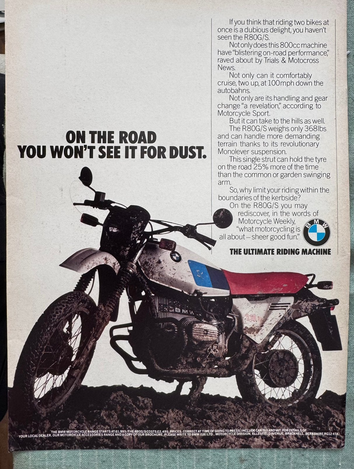 Advertentie BMW R80G/S, Verzamelen, Verzenden, Zo goed als nieuw, Motoren