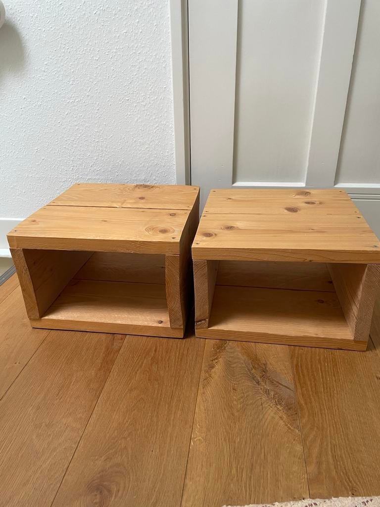 Steigerhouten nachtkastjes, Huis en Inrichting, Slaapkamer | Nachtkastjes, Ophalen, Gebruikt, Minder dan 45 cm, Minder dan 55 cm