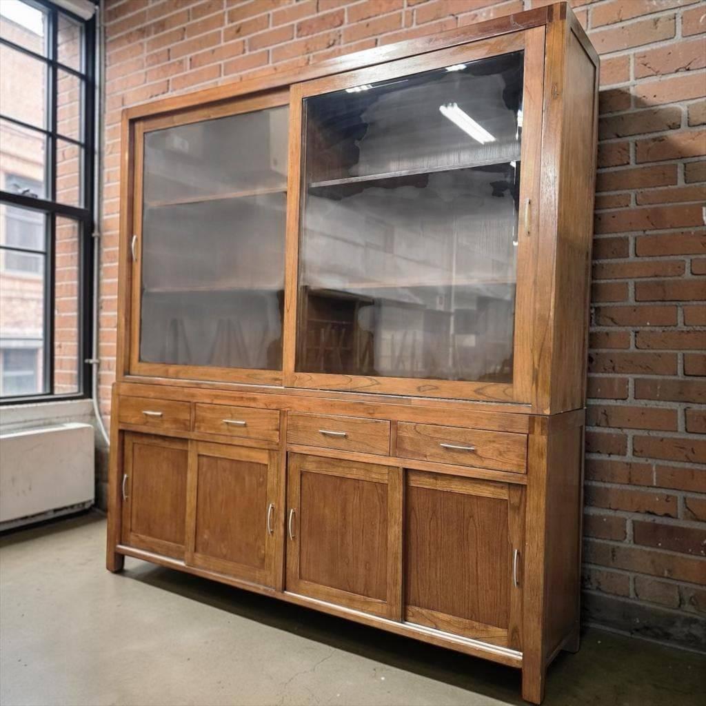 Vintage XL houten vitrinekast/ buffetkast/ wandkast, Ophalen, Gebruikt, 25 tot 50 cm, 150 tot 200 cm