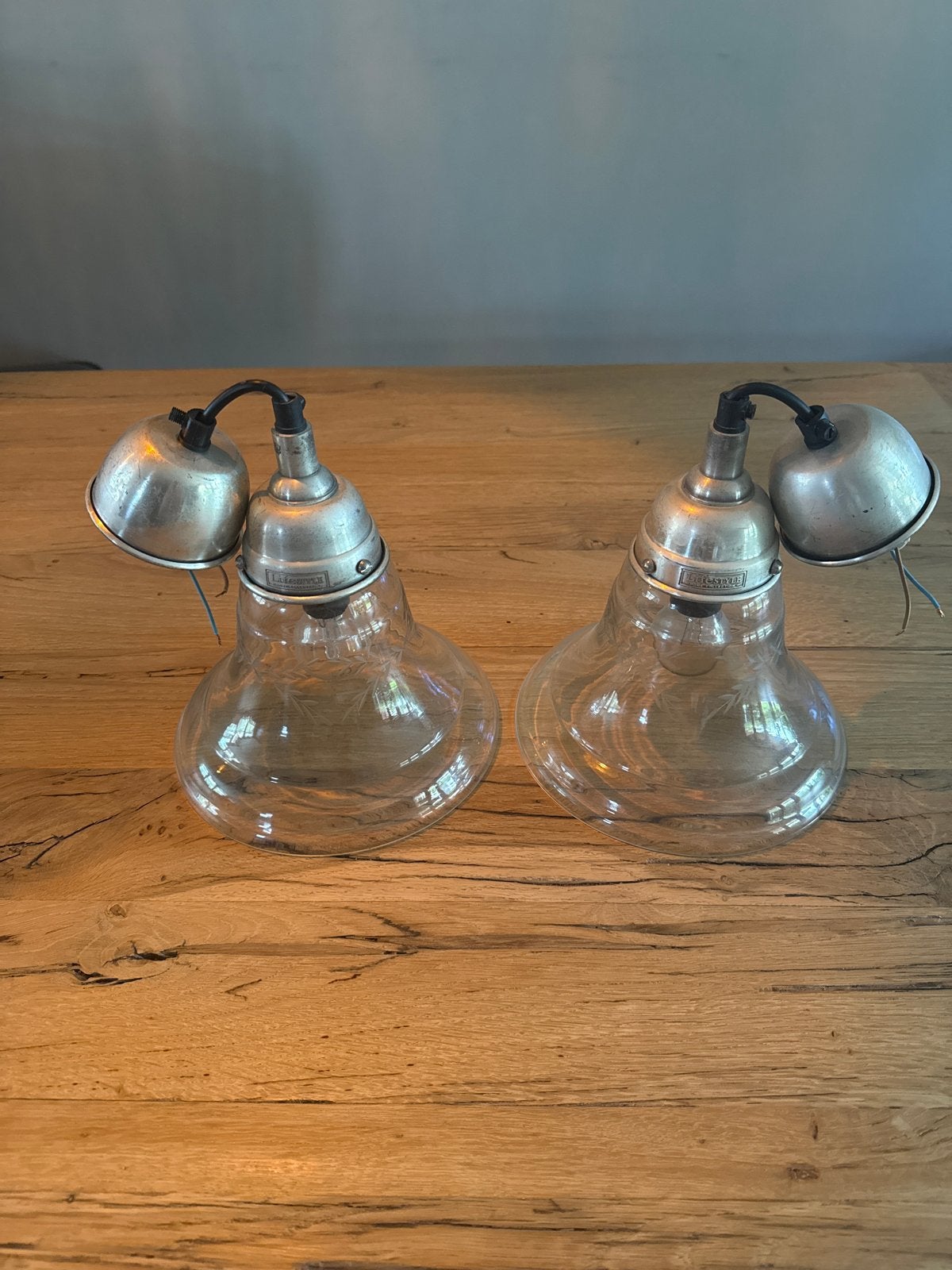Set van 2 vintage glazen hanglampen lifestyle, Antiek en Kunst, Ophalen
