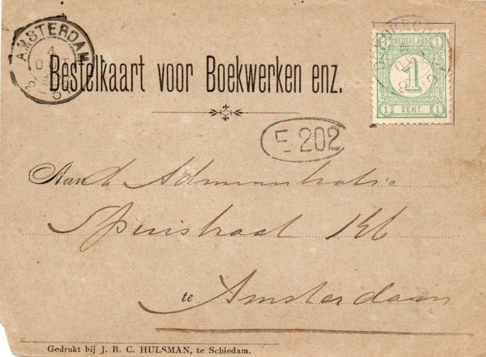 NS302 Dordrecht 1899 H.d Koningh boekwerken Hulsman Schiedam, Verzenden, Voor 1920, Gelopen, Zuid-Holland