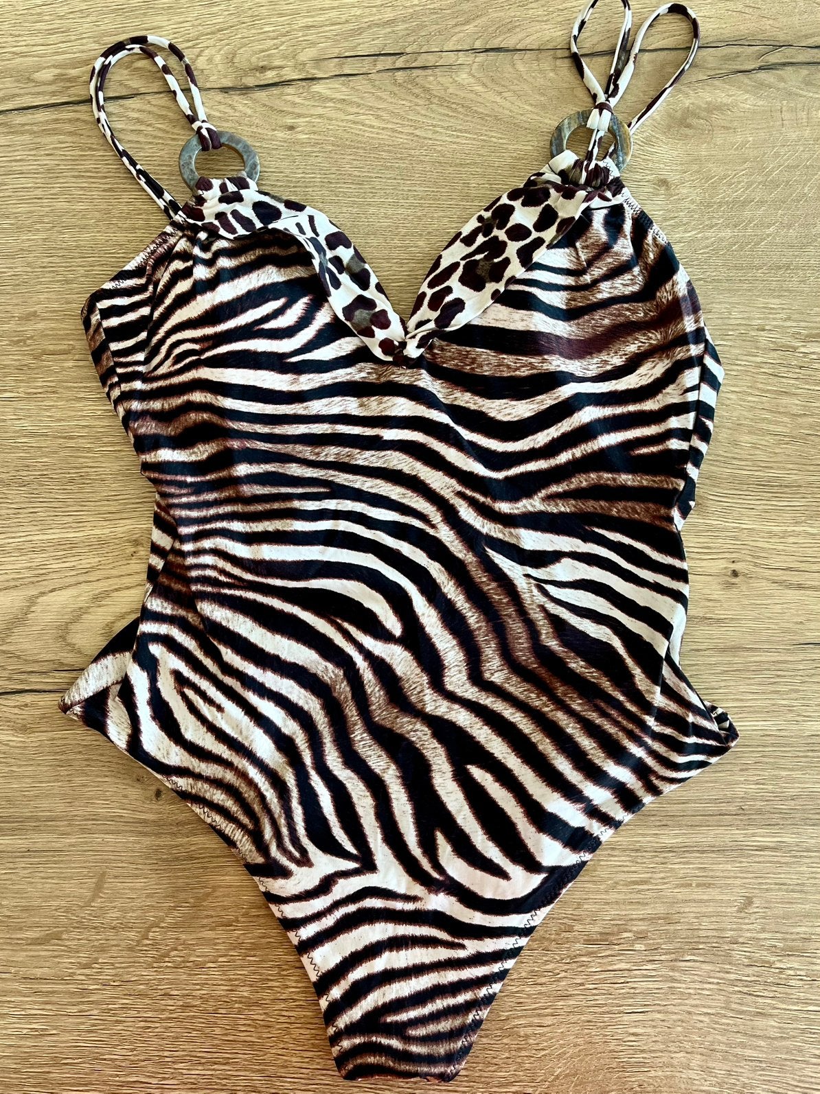 Gottex 42 B/C badpak animal print Bruin/ ecru, Bruin, Badpak, Ophalen of Verzenden, Zo goed als nieuw