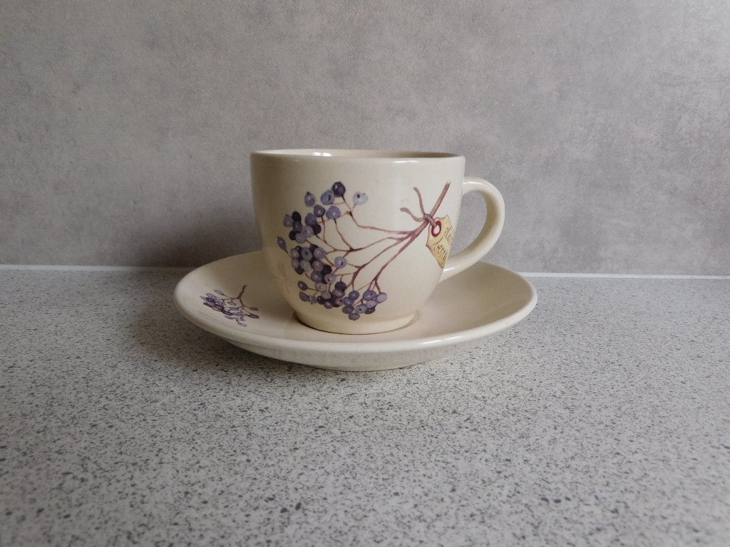 Kop en schotel Elderberry JET by ter Steege, Ophalen of Verzenden, Zo goed als nieuw, Overige stijlen, Kop(pen) en/of Schotel(s)