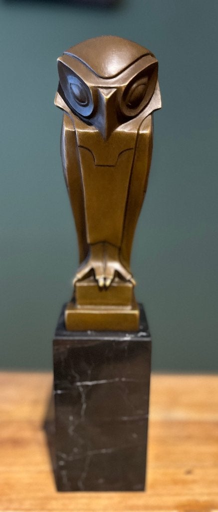 Bronzen art deco stijl uil. Replica naar Johan Coenraad., Art deco, Ophalen of Verzenden, 20 - 50 cm, Beeld