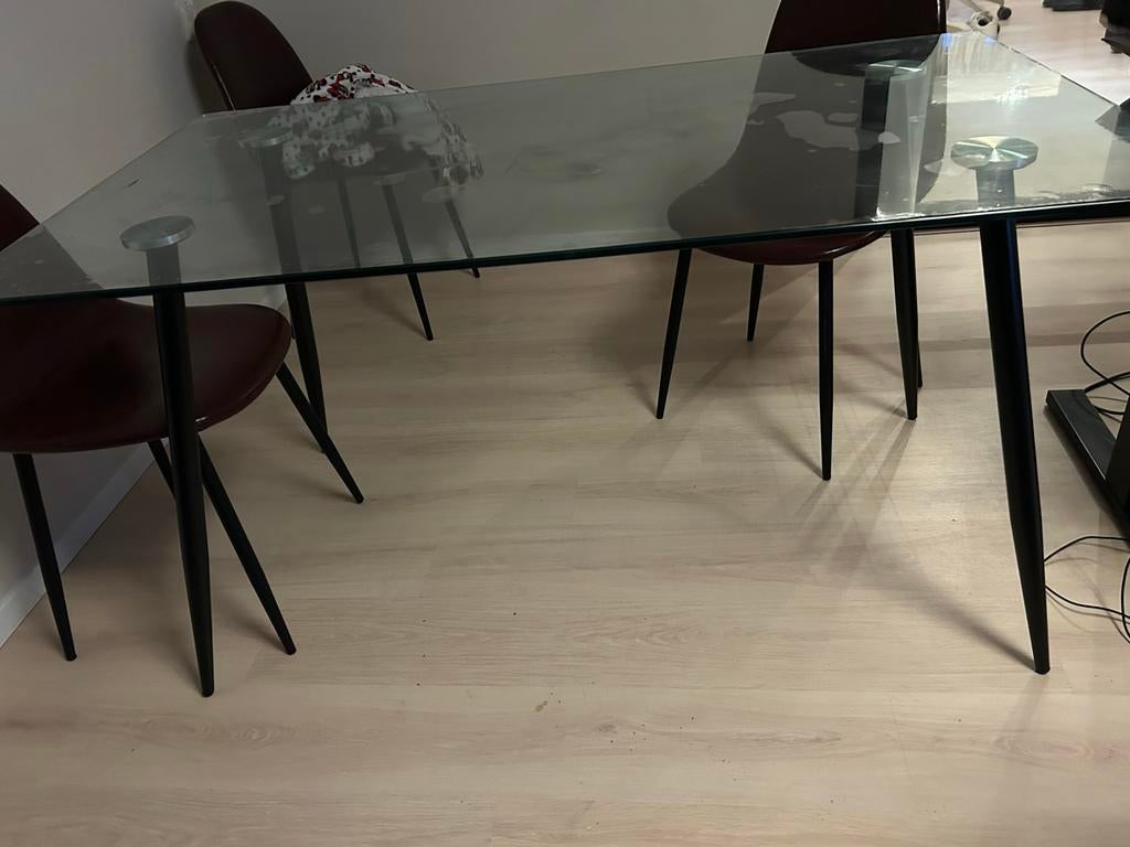 Glazen eettafel, Ophalen, Gebruikt, 100 tot 150 cm, 50 tot 100 cm