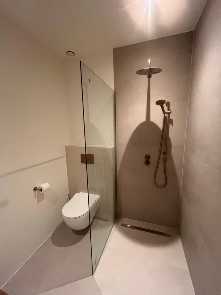 Glazen Douchewand met Koper Beslag (200x87cm), Ophalen, Zo goed als nieuw, Met douche