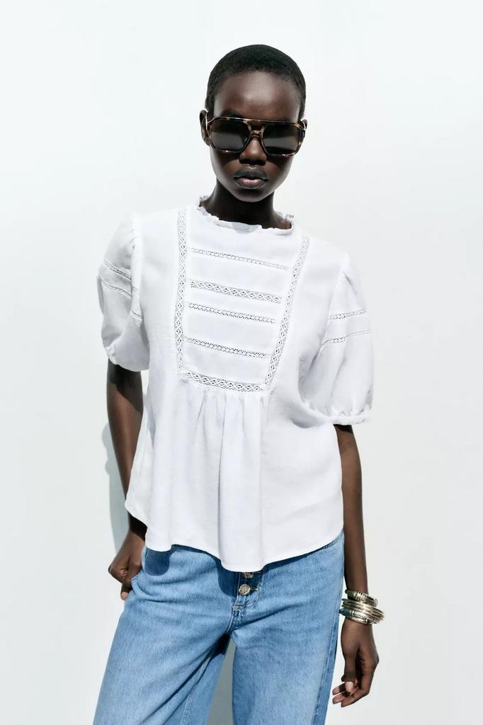 Dames Zara blouse ramee entre-deuxs wit S top crochet linnen, Ophalen of Verzenden, Zo goed als nieuw, Maat 36 (S), Wit