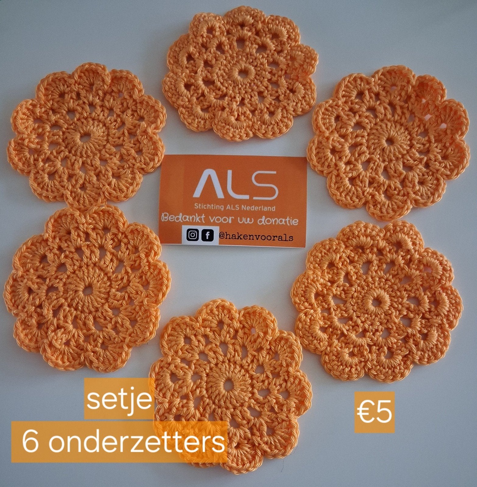 Set van 6 gehaakte onderzetters - Oranje, Huis en Inrichting, Woonaccessoires | Onderzetters, Ophalen of Verzenden, Nieuw, Glas of Kopje