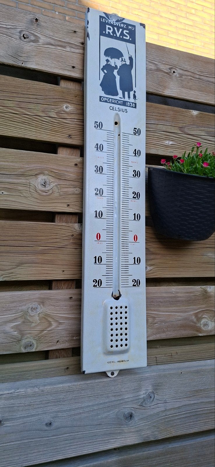 Emaille RVS reclame thermometer 88 cm, Verzamelen, Ophalen of Verzenden, Gebruikt, Reclamebord