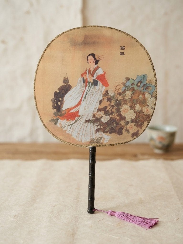Klassieke Chinese handwaaier, Diaochan & Pioenen, Antiek en Kunst, Ophalen of Verzenden