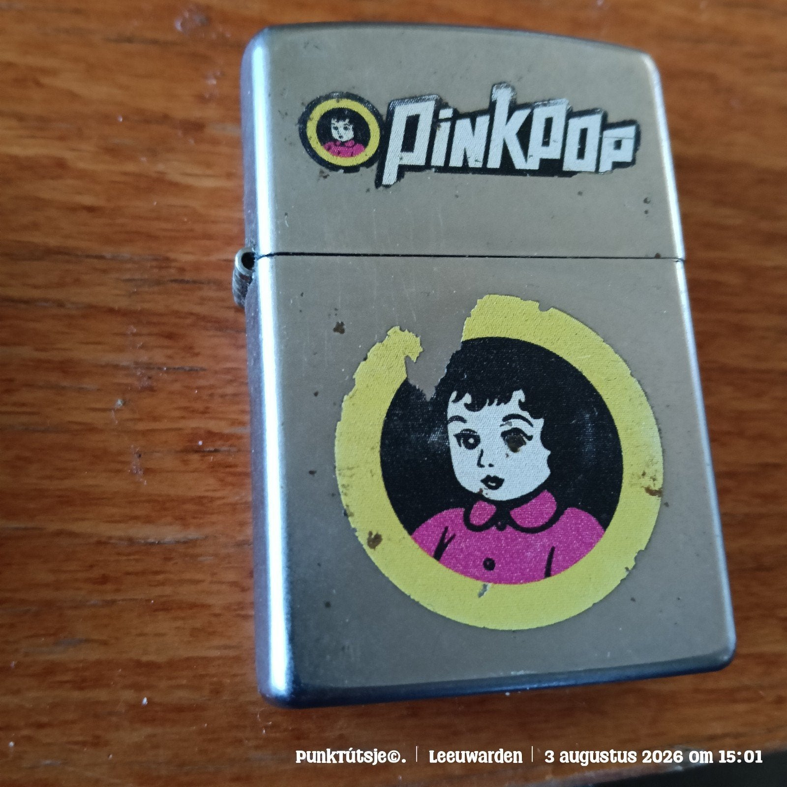 Vintage Zippo aansteker "Pinkpop" met persoonlijke gravure, Ophalen of Verzenden, Gebruikt, Aansteker