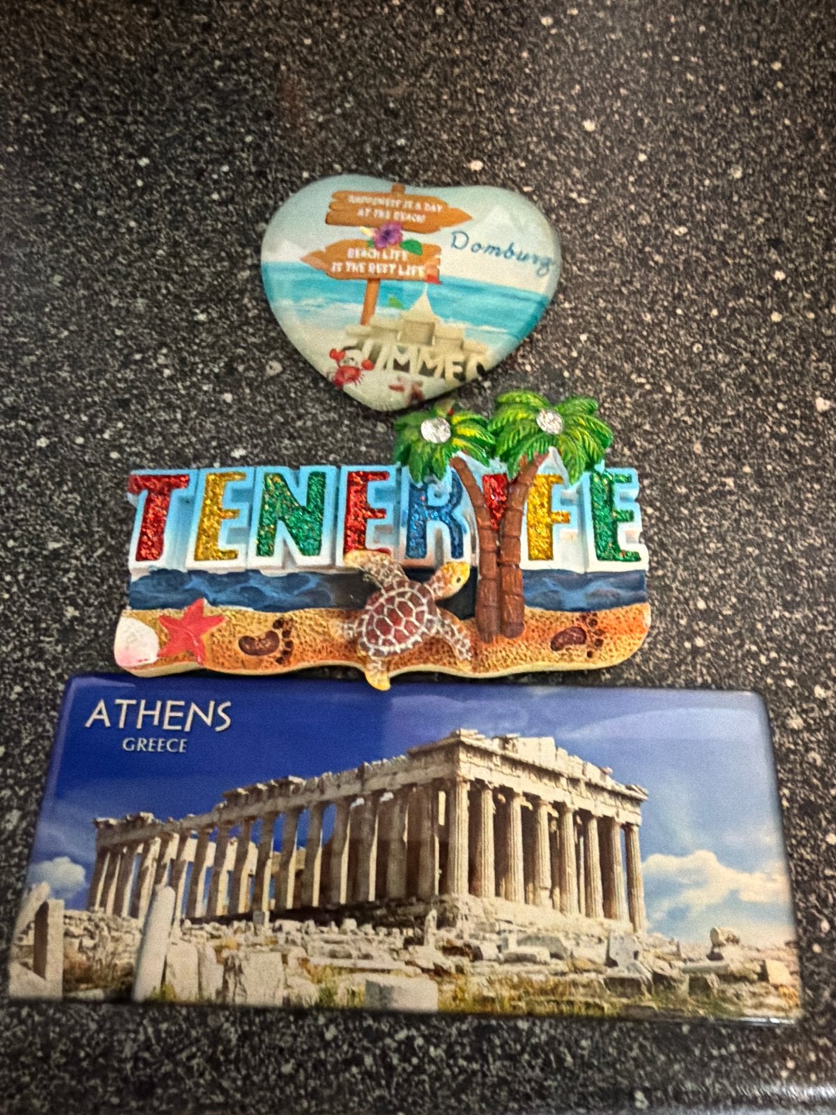 Set van 3 vakantie koelkastmagneten: Domburg, Tenerife, Athe, Ophalen of Verzenden, Gebruikt