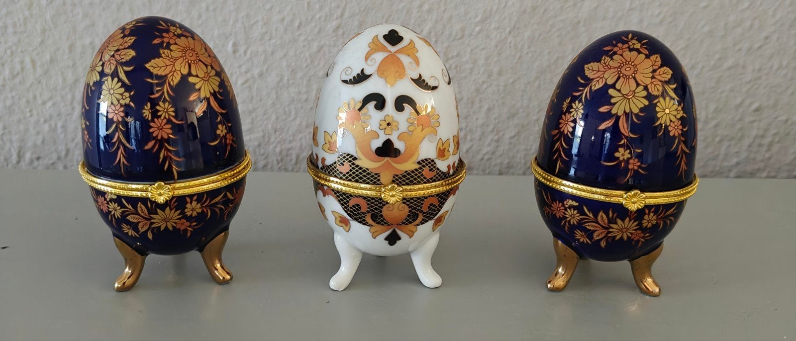 Set van 3 decoratieve eieren, porselein, handgeschilderd, Antiek en Kunst, Ophalen of Verzenden