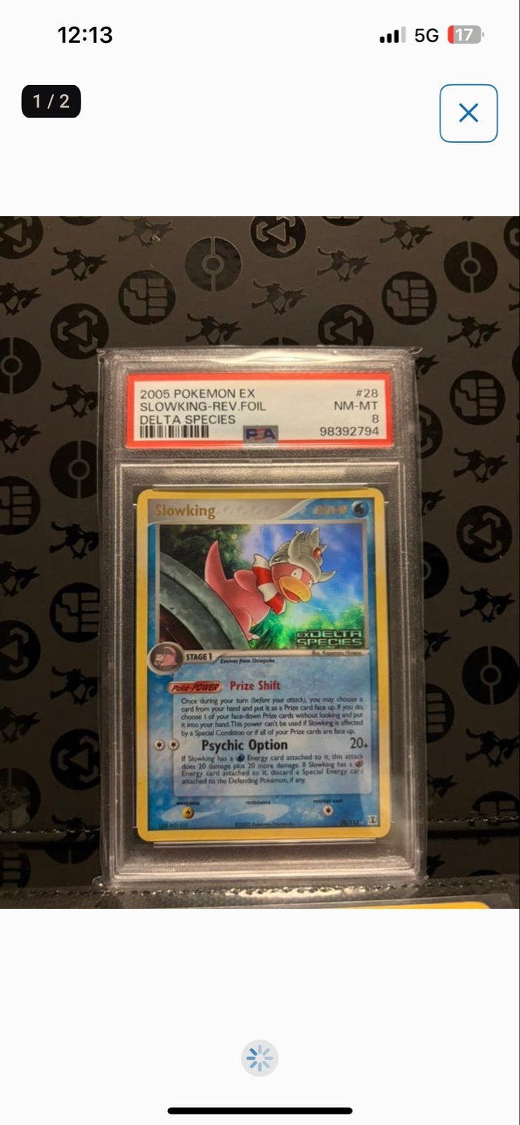 2005 Pokémon EX Slowking Reverse Foil Delta Species PSA 8, Ophalen of Verzenden, Zo goed als nieuw, Losse kaart, Foil