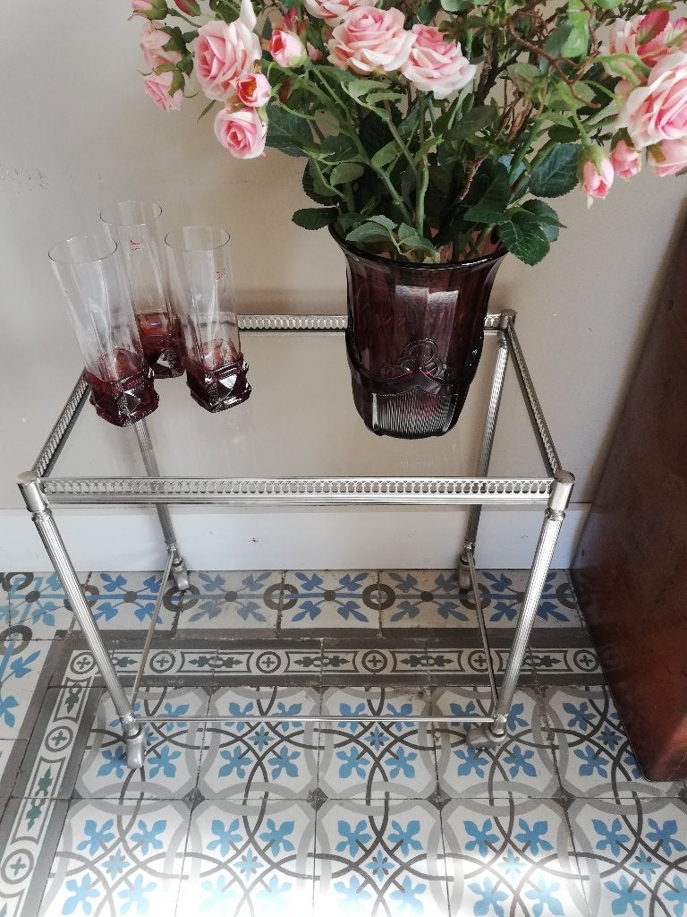 Vintage bar cart / drankentrolley, chroom, op wieltjes, Ophalen, Gebruikt, Vintage