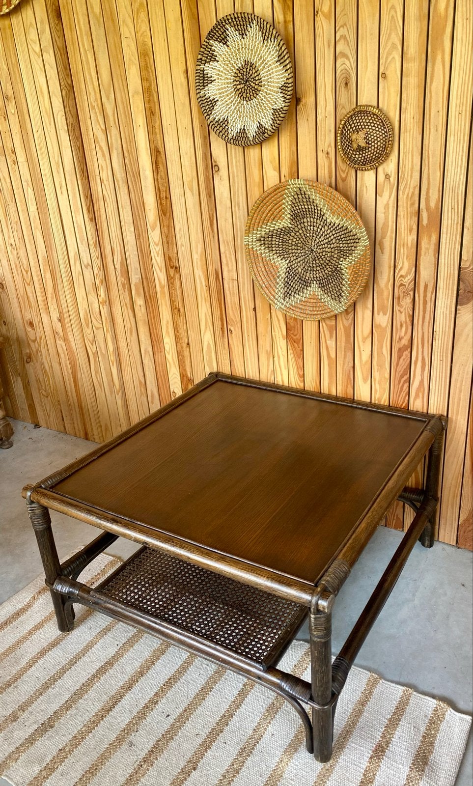 Vintage Manou salontafel - Bamboe, rotan en hout, Ophalen, Gebruikt, 50 tot 100 cm, -