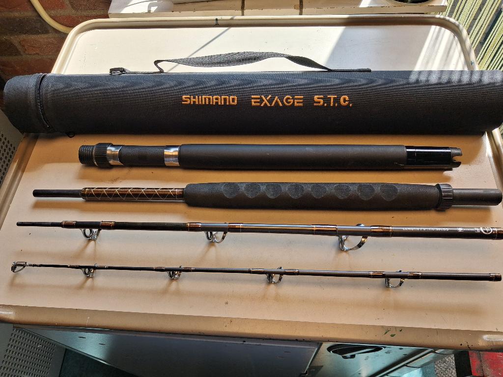 Shimano (meerval) hengel 4-delig: EXAGE S.T.R. 20., Watersport en Boten, Hengelsport | Roofvissen, Zo goed als nieuw, Werphengel