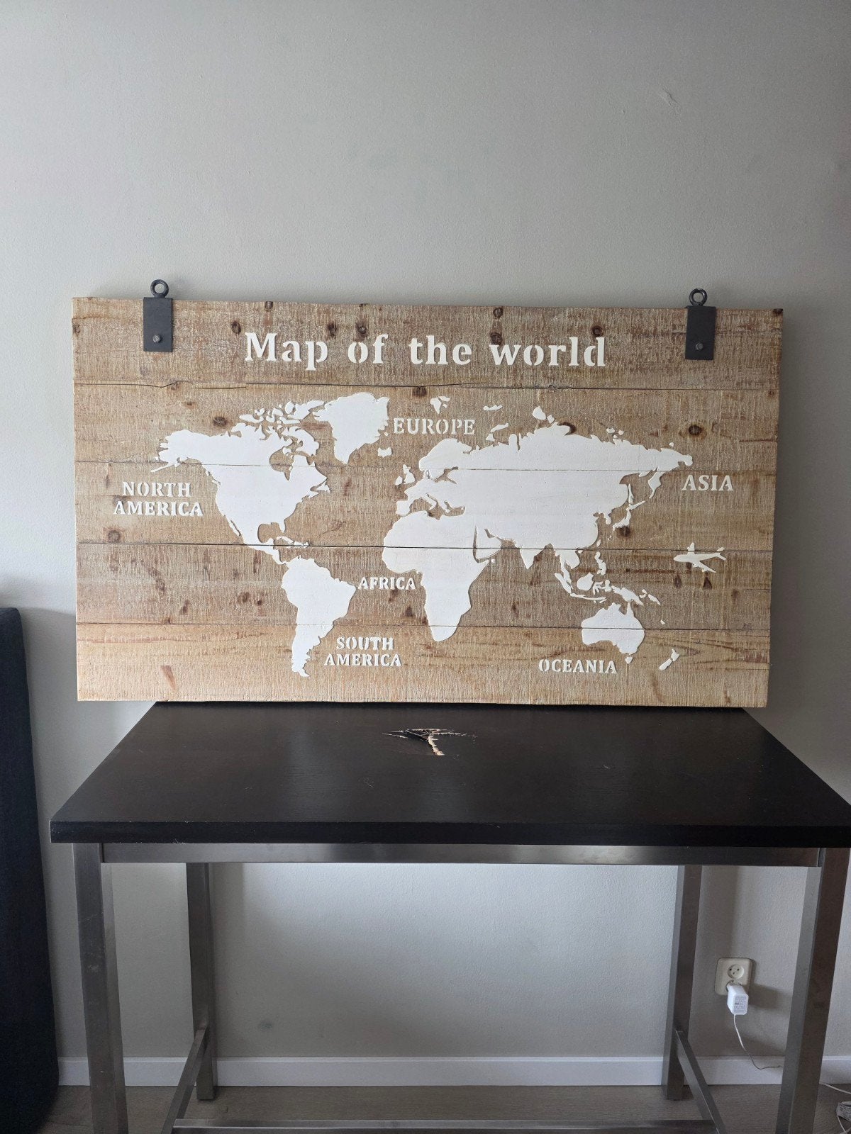Wereldkaart op hout - Wanddecoratie, Huis en Inrichting, Woonaccessoires | Wanddecoraties, Ophalen, Gebruikt, Hout, Bruin