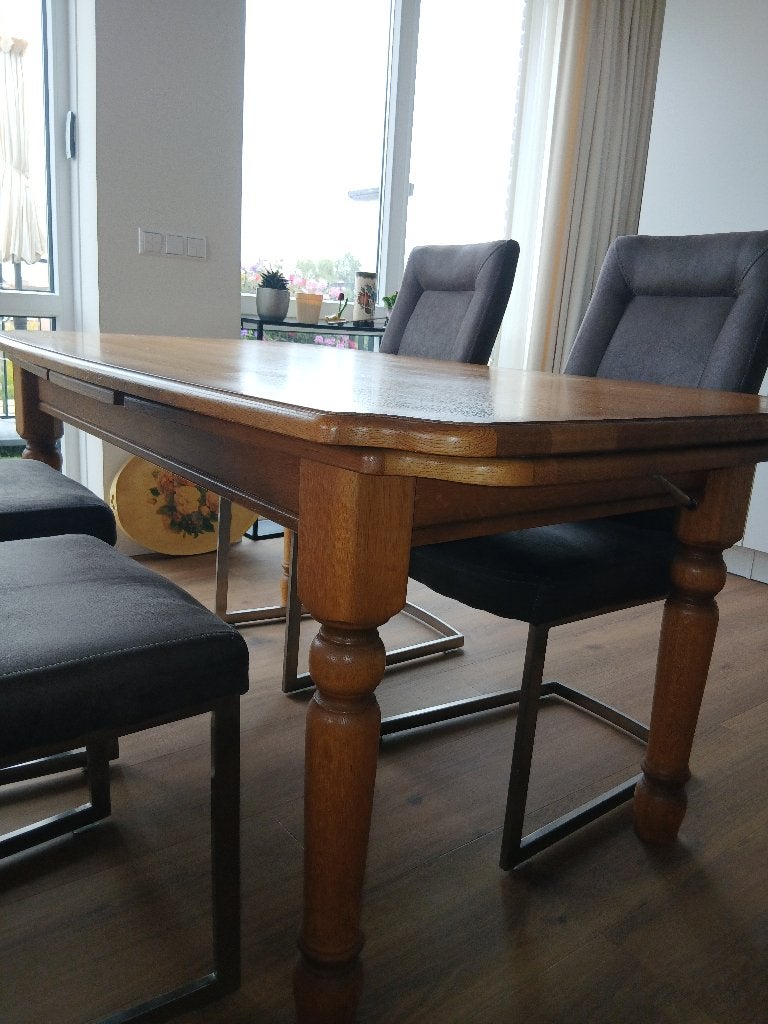 Eetkamertafel massief eiken, Huis en Inrichting, Ophalen, Gebruikt, Eikenhout, 50 tot 100 cm