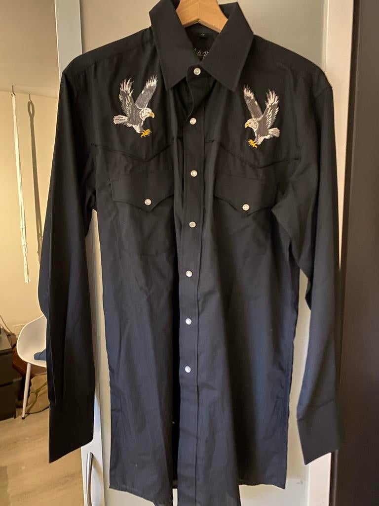 White Horse Western overhemd met adelaar borduursel, Ophalen of Verzenden, Zo goed als nieuw, Zwart, Halswijdte 39/40 (M)