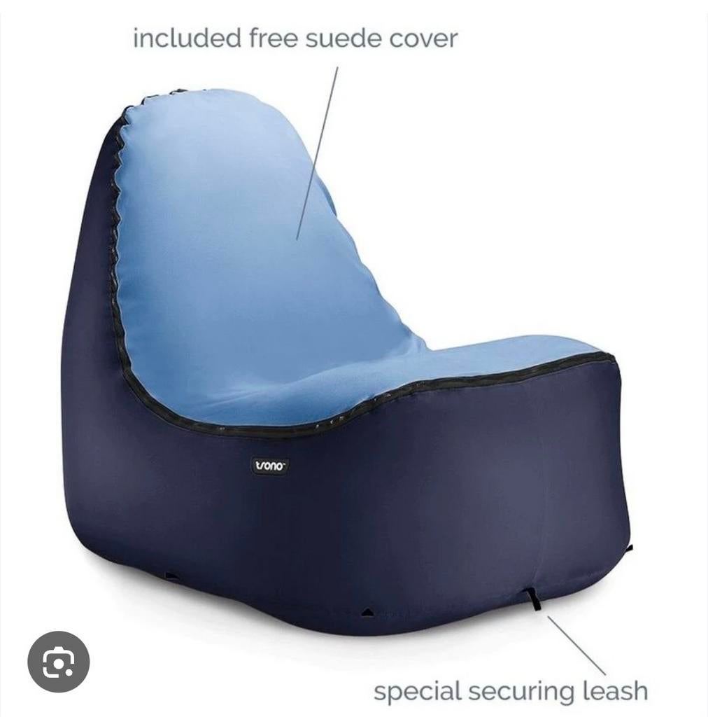 Trono Opblaasbare Zitzak - Donkerblauw met Lichtblauwe Cover, Ophalen of Verzenden, Nieuw, Blauw, Zitzak