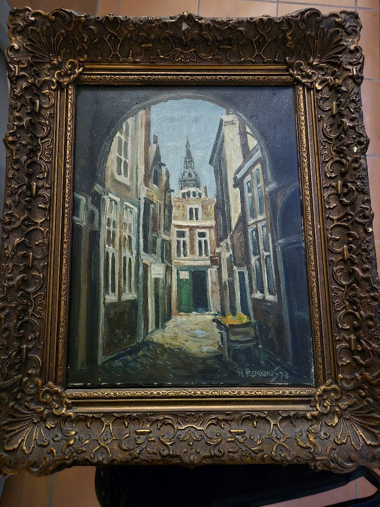 Schilderij boterstraat in den haag, Antiek en Kunst, Kunst | Schilderijen | Klassiek, Ophalen of Verzenden, Oud hollands, Stads- / dorpsgezicht