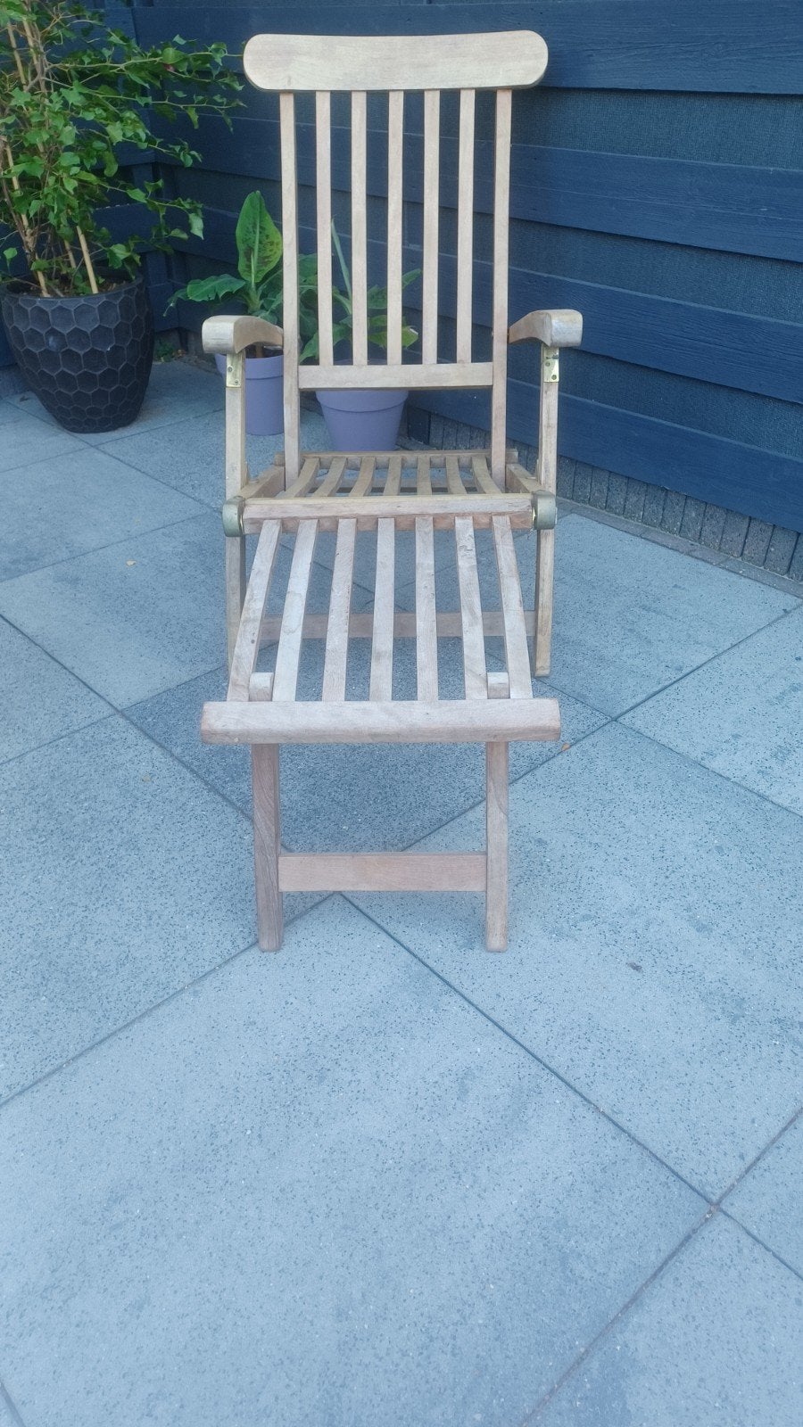 Dekchair met kussen., Ophalen, Gebruikt, Hout