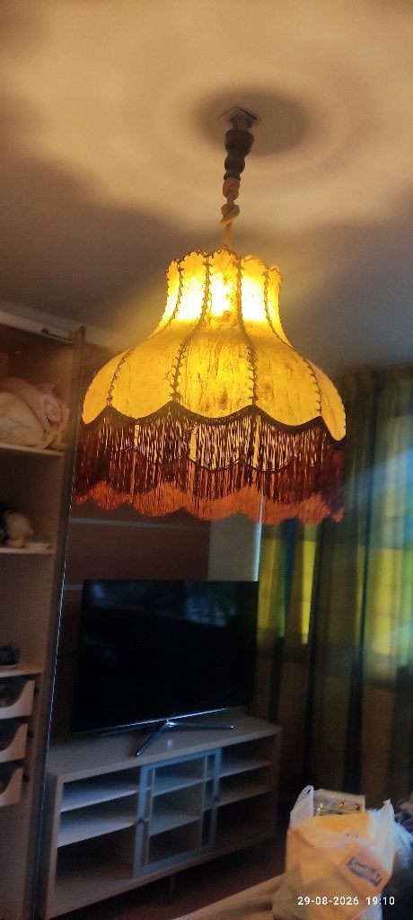Sfeervolle Vintage Hanglamp - Leder/Perkament met Franjes, Ophalen, Zo goed als nieuw, Overige materialen, E27 (groot)