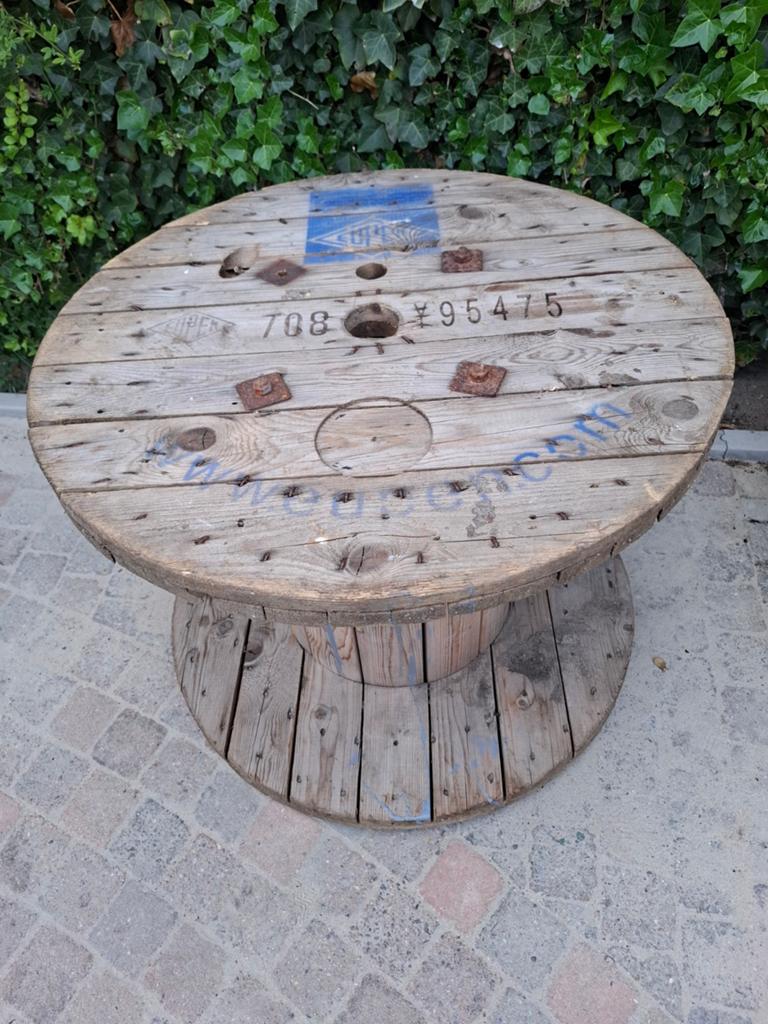 Oude kabelhaspel, Tuin en Terras, Tuintafels, Ophalen, Gebruikt, Rond, Hout