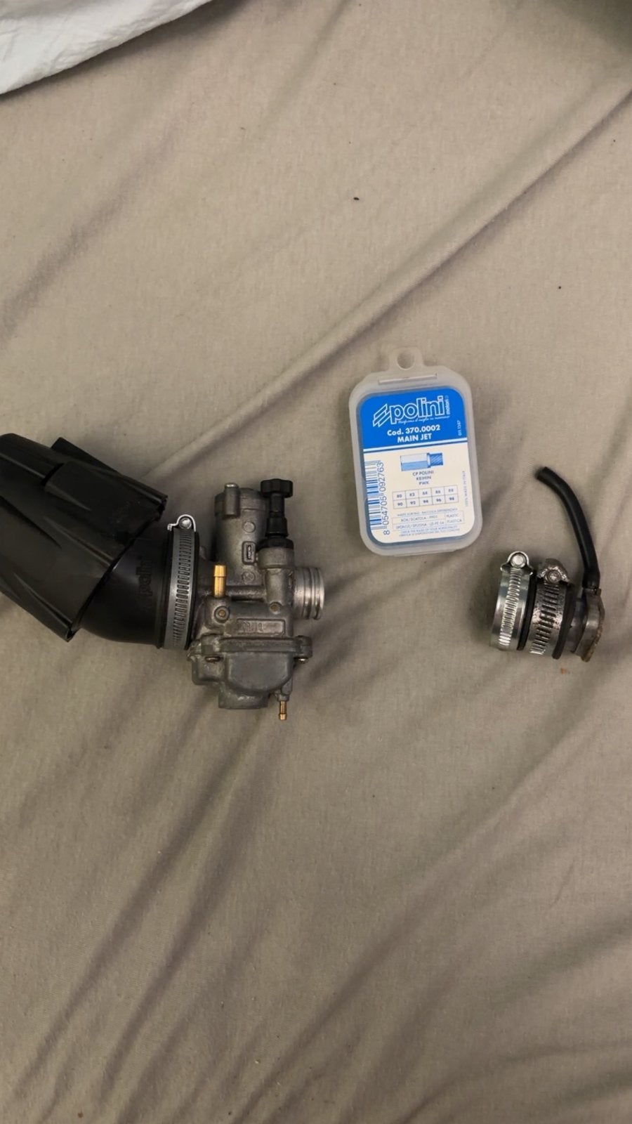 Polini 19mm CP Carburateur met Powerfilter en Sproeiers, Fietsen en Brommers, Ophalen of Verzenden, Zo goed als nieuw, Carburateur