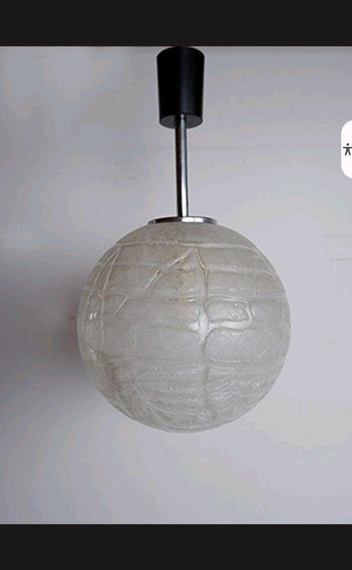 Vintage Doria Leuchten ijsglas bollamp (30 cm) –Mid-Century, Ophalen of Verzenden, Glas