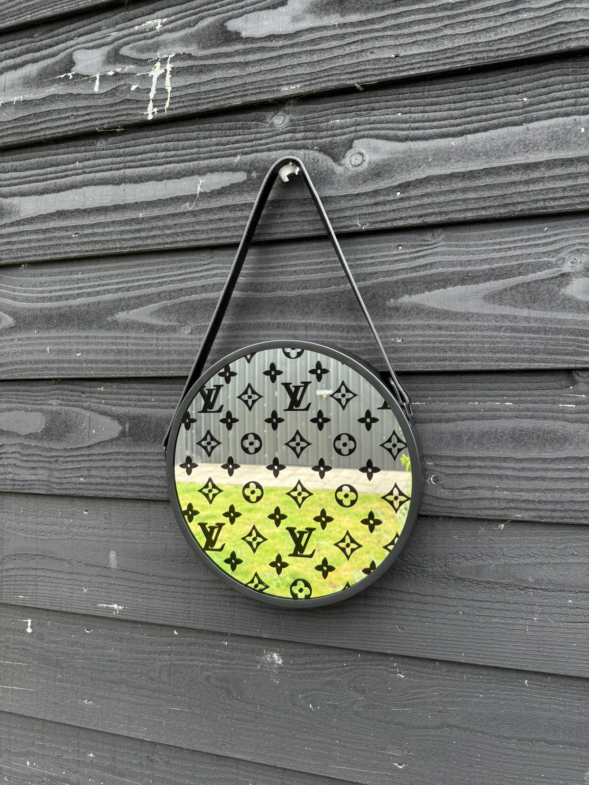 Hang spiegel met design print, Minder dan 50 cm, Rond, Ophalen of Verzenden, Zo goed als nieuw