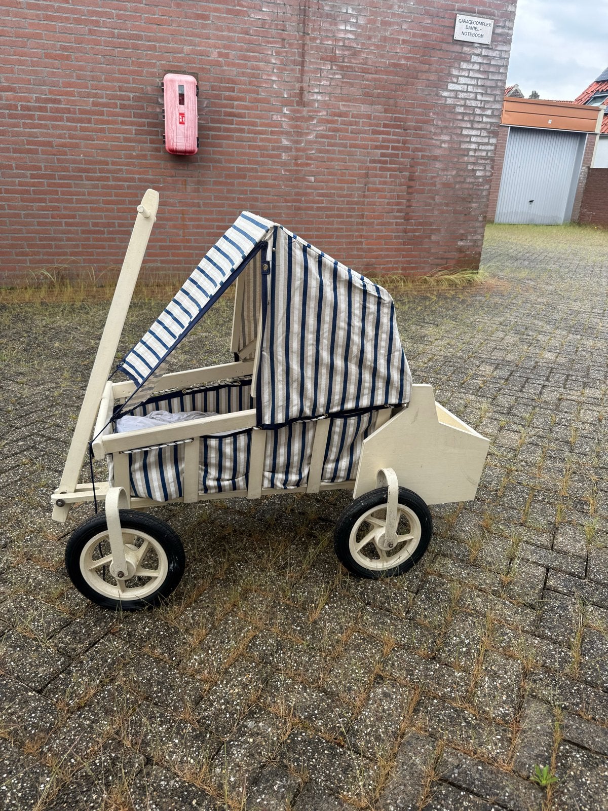 Unieke houten bolderkar, strandkar met streepjespatroon, Caravans en Kamperen, Bolderkarren, Ophalen of Verzenden, Zo goed als nieuw