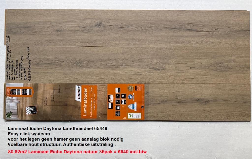 80,82m2 Laminaat Eiche Daytona natuur 36pak =€640  Easy klik
