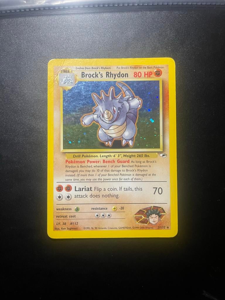 Brock's Rhydon Pokémon Gym Heroes Holo Rare, Ophalen of Verzenden, Gebruikt, Losse kaart, Foil