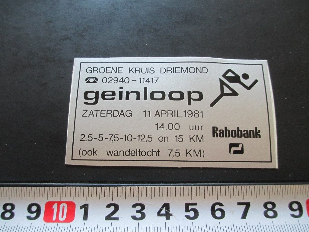 sticker Groene Kruis DRIEMOND Geinloop 1981 Rabobank, Ophalen, Zo goed als nieuw