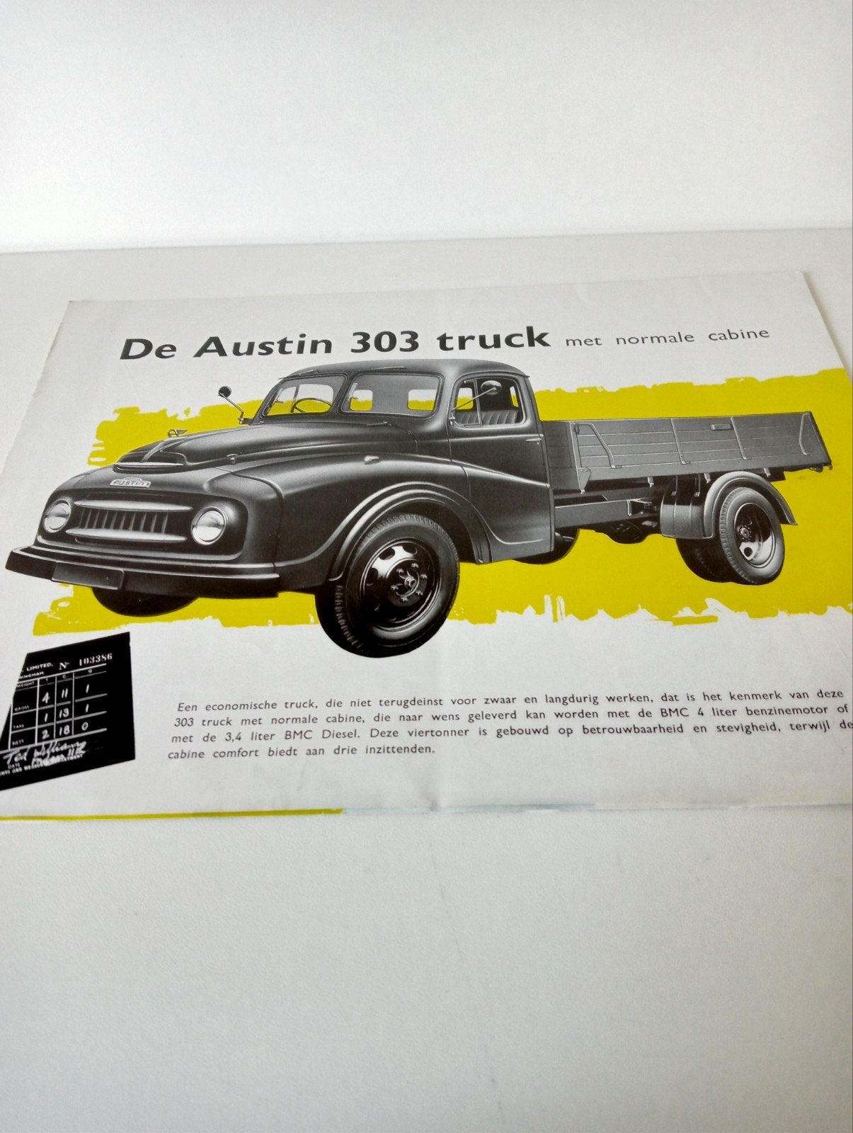 Austin 303/304 Truck Brochure - Origineel uit 1950s, Onbekend, Nieuw, Ophalen of Verzenden, Overige merken