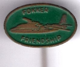 Fokker Friendship groen op koper vliegtuig speldje ( J_102), Ophalen of Verzenden, Nieuw, Transport, Speldje of Pin