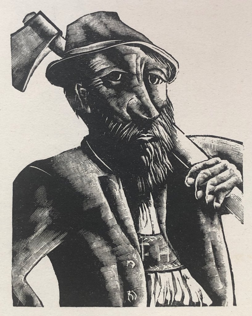 Otto Rudolf Schatz (1900-1961) Houtsnede 'Houthakker' ~1940, Ophalen of Verzenden