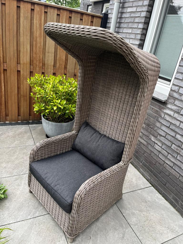 Wicker kunststof tuinstoel/strandstoel met kap, Ophalen, Zo goed als nieuw, Wicker