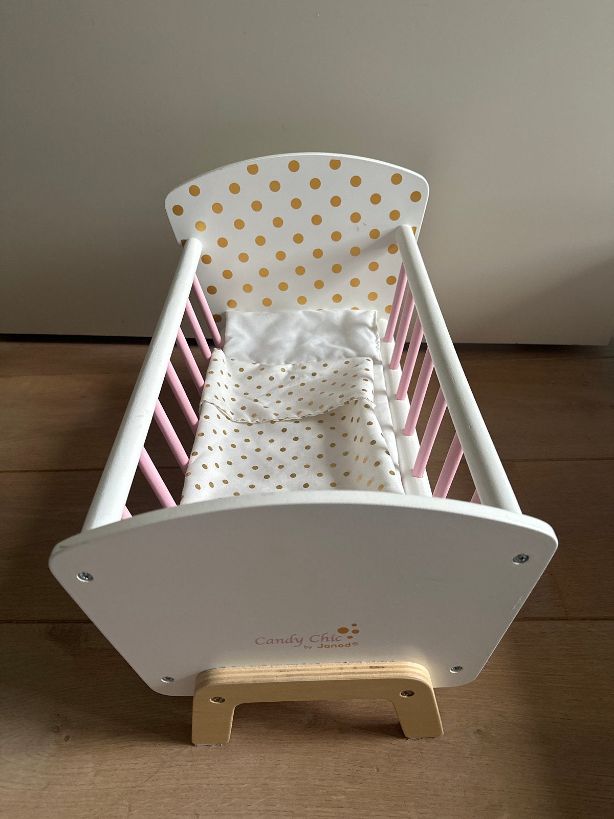 Janod Houten Poppenbedje en Beddengoed, Ophalen, Zo goed als nieuw, Babypop