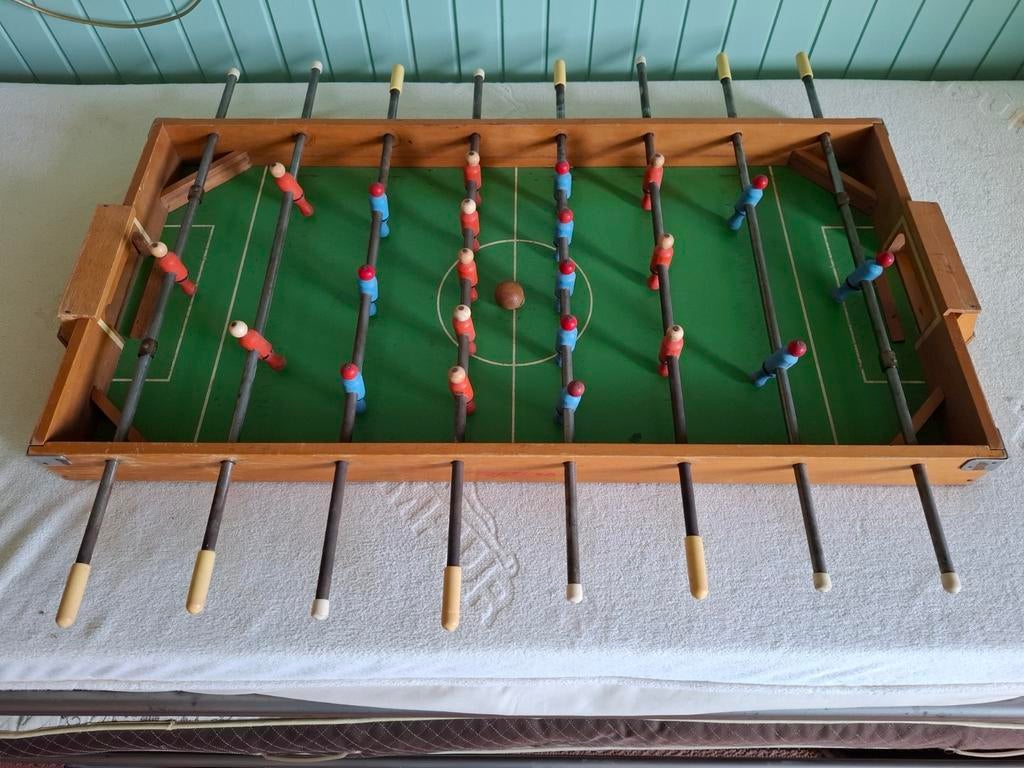 Vintage Homas Fortuna Tafelvoetbalspel met doeltjes en bal, Ophalen, Gebruikt