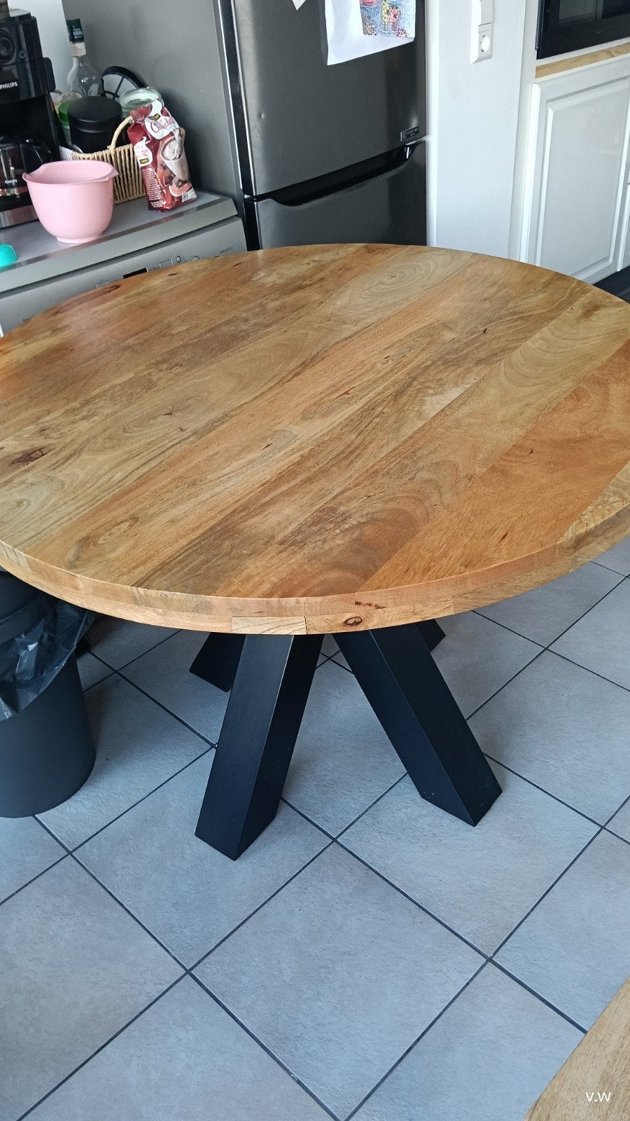 Ronde eettafel 110cm mangohouten blad, Huis en Inrichting, Ophalen, Rond, 100 tot 150 cm, 100 tot 150 cm