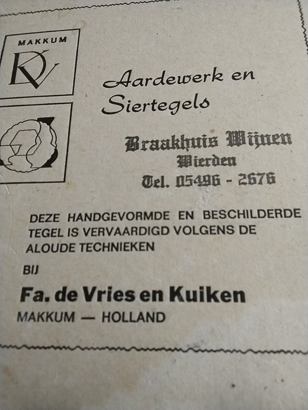 tegel makkum de zaaier, Ophalen of Verzenden