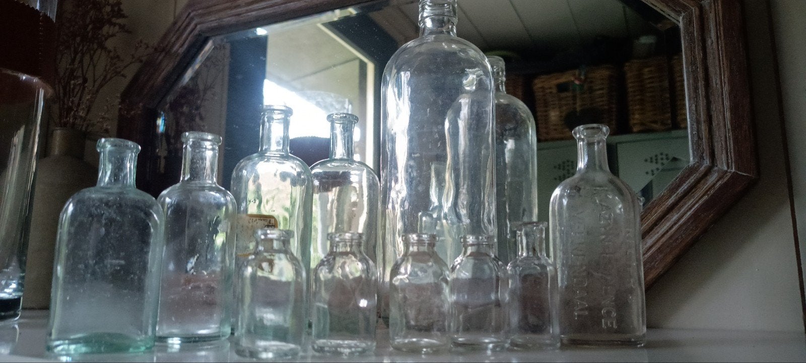Set van 11 vintage glazen flessen, Ophalen of Verzenden