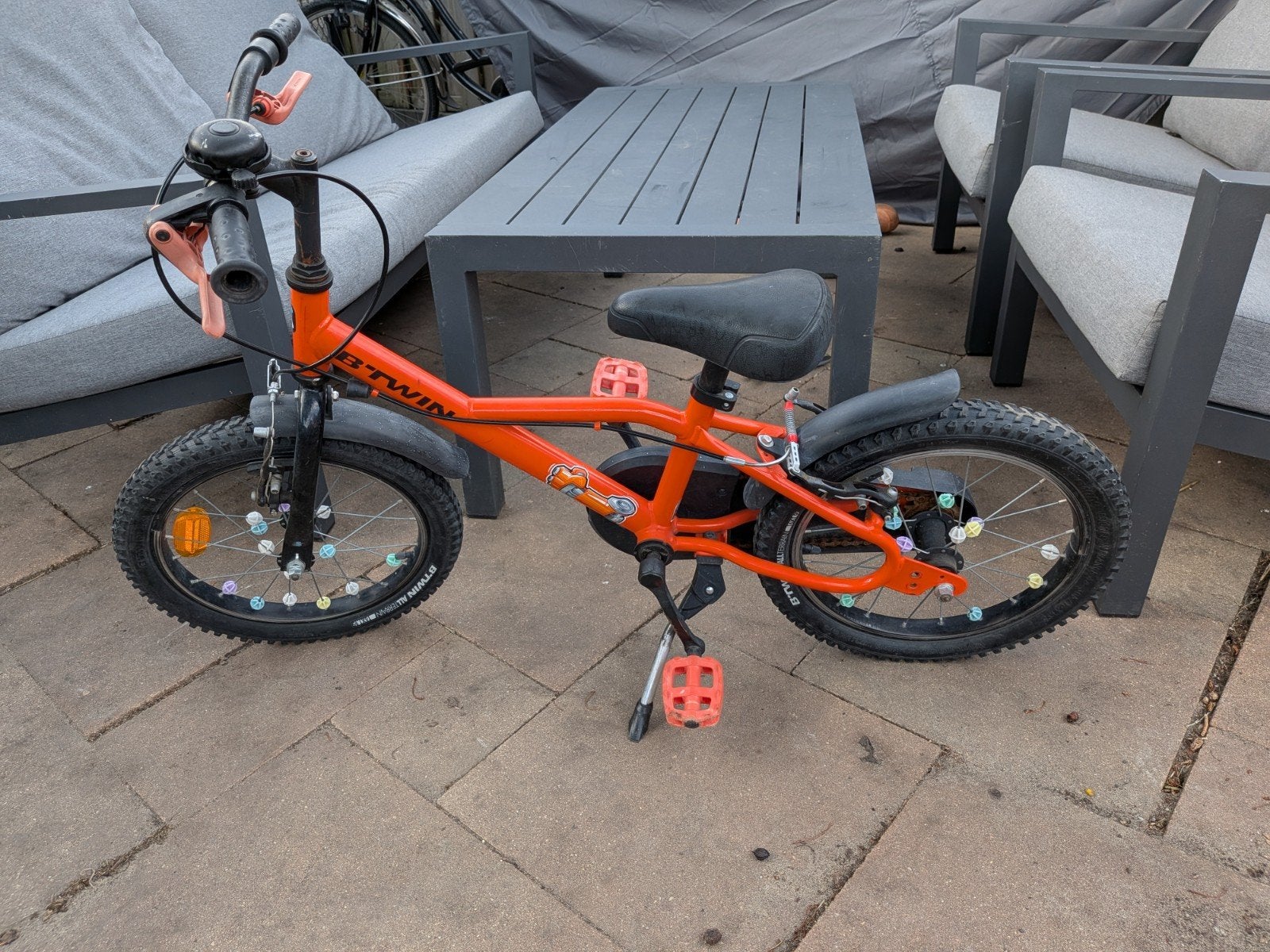B'Twin kinderfiets 16 inch - Oranje, Ophalen, Velgrem, B'Twin, 16 tot 20 inch
