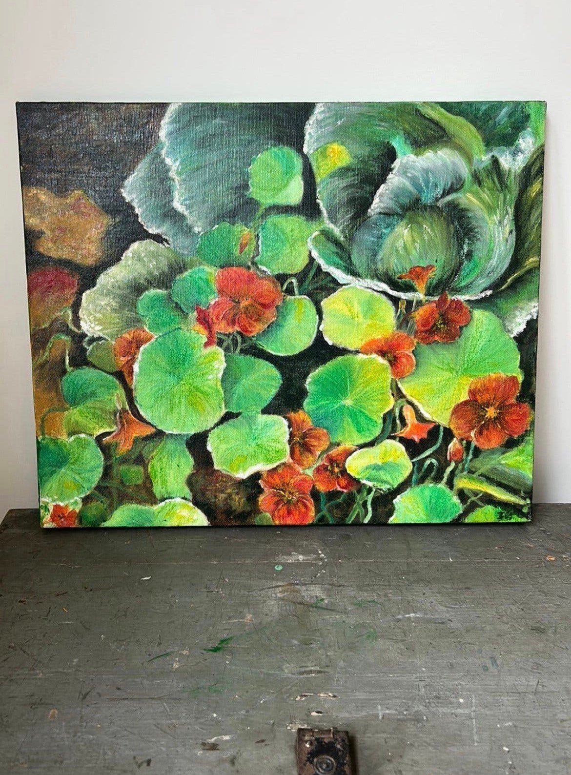Brocant frans schilderij op doek prachtige kleuren, Ophalen of Verzenden