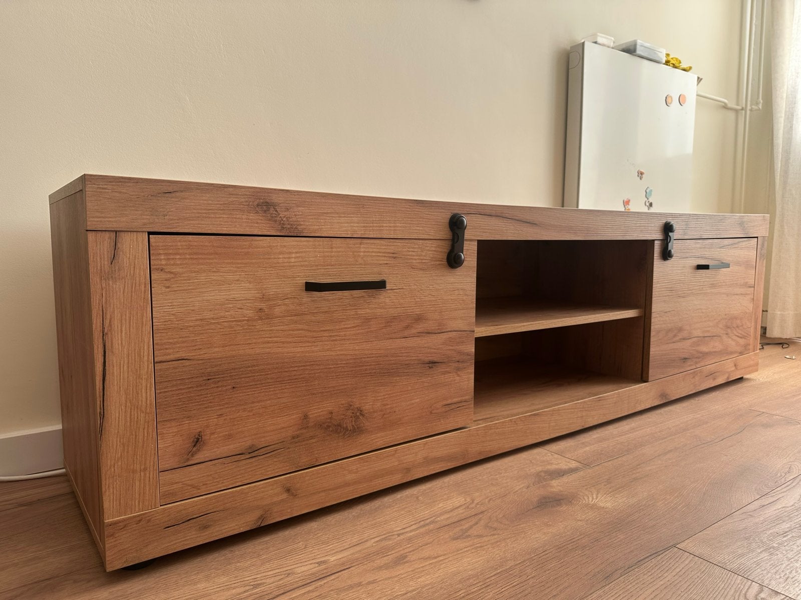 TV-meubel LINTRUP 2 deuren wild naturel eiken 180 cm, Ophalen, 150 tot 200 cm, Eikenhout, Zo goed als nieuw