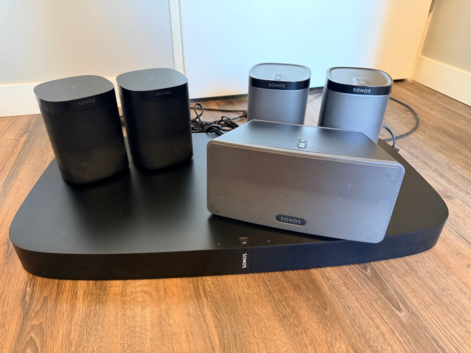 Complete Sonos Set: Playbase, 2x One, 1x Play 3, 2x Play 1, Audio, Tv en Foto, Gebruikt, Speakerset, WiFi, Ophalen of Verzenden