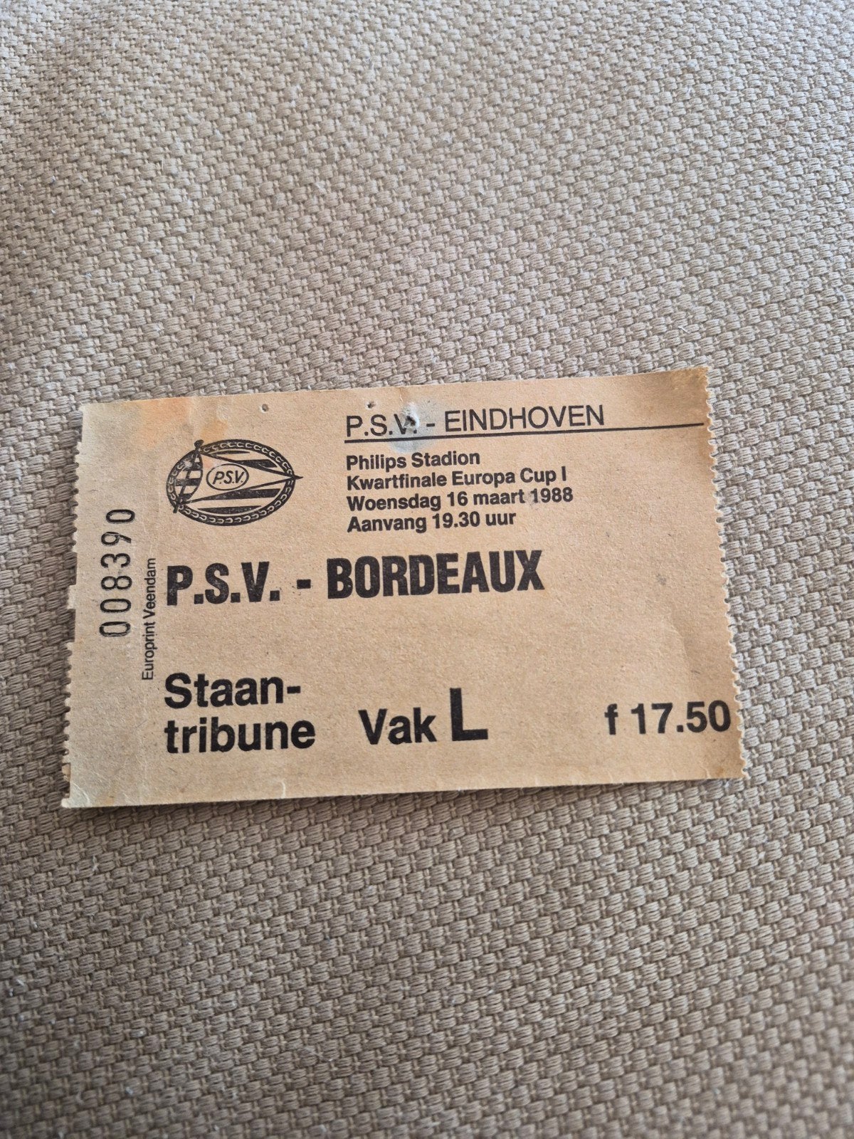 Ticket PSV - Bordeaux, Ophalen of Verzenden, Gebruikt, PSV, Overige typen